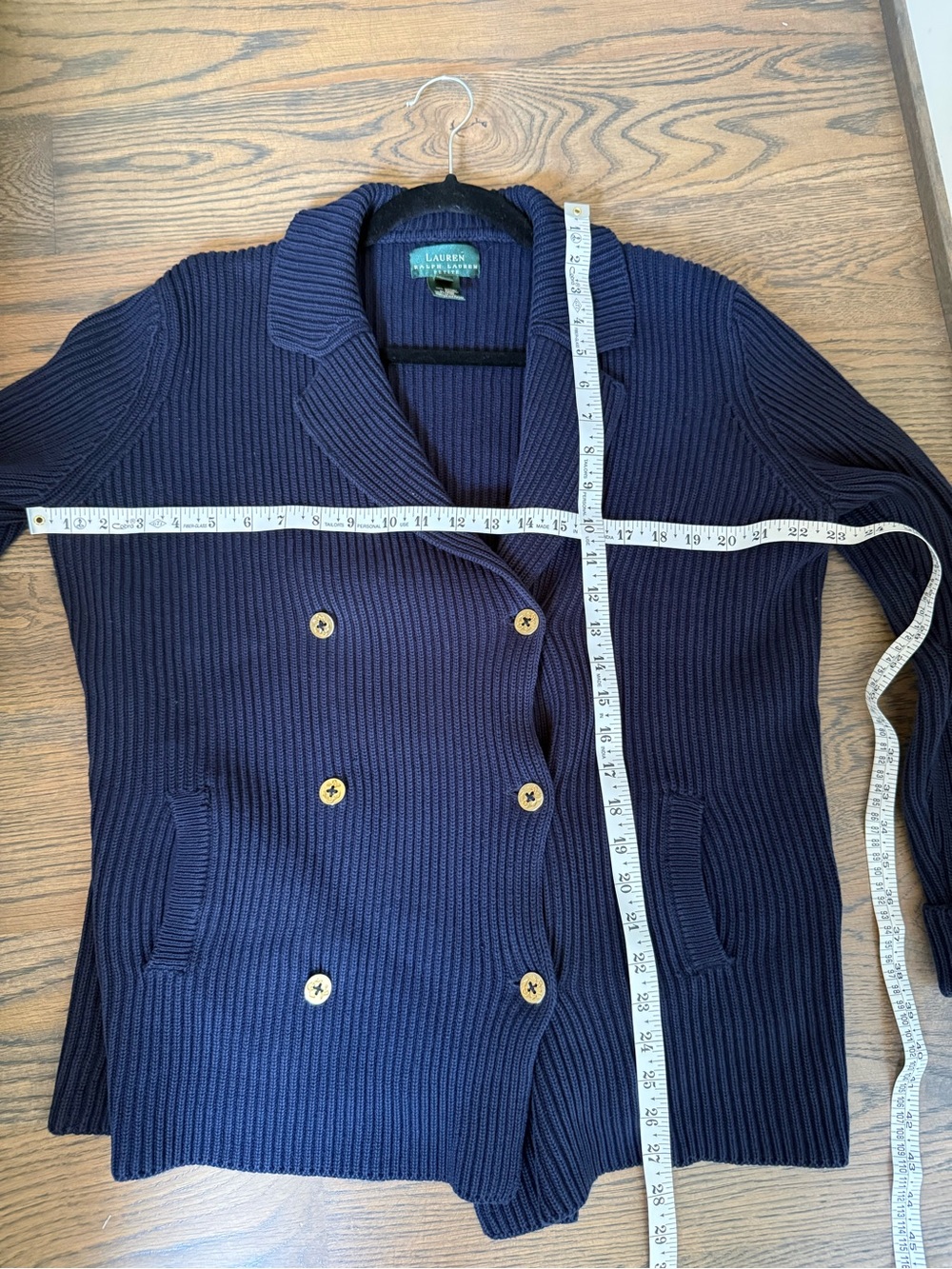Ralph Lauren Petite Navy Ribbed Knit Cardigan with gold buttons. Size M. EUC. - Picture 6 of 6